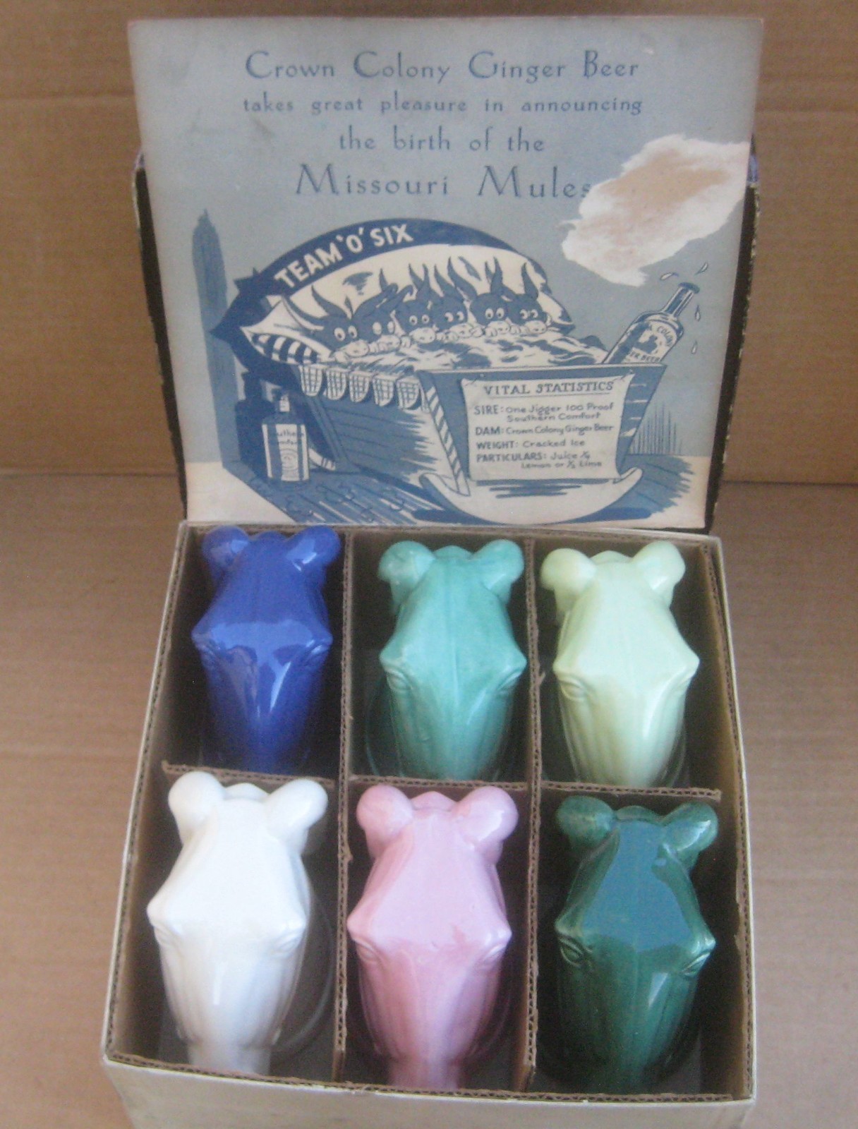 Set of 6 in Original Box McCoy Missouri Mule Mugs 1950s