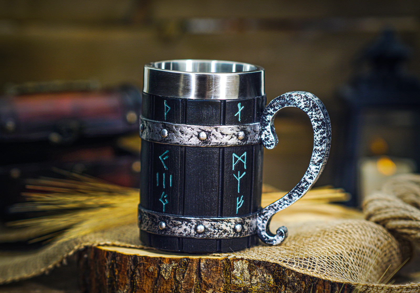 Viking Mug, Tree of LIfe, Thor & Odin, Tankard Nordic Beer Cup Stainless Steel