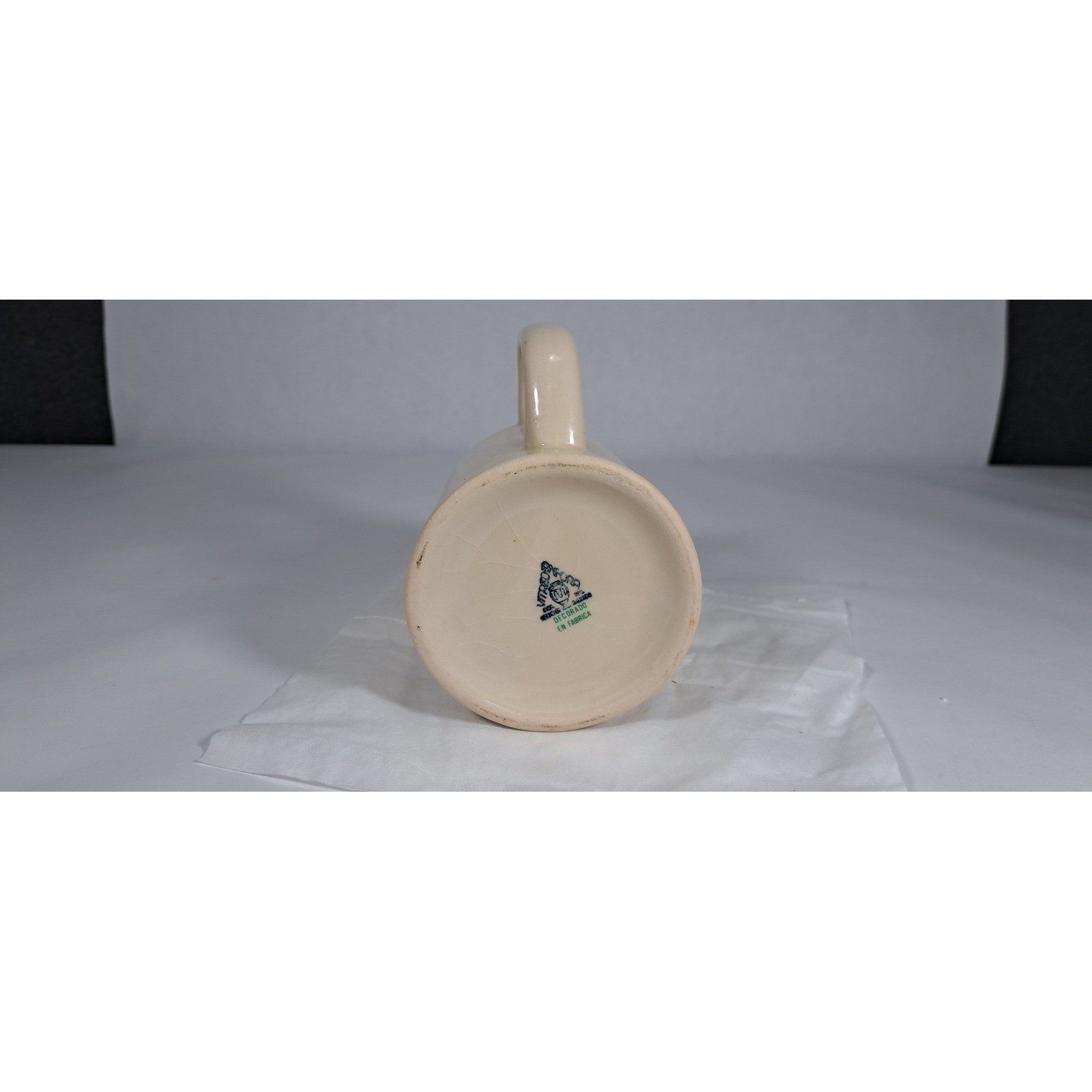 Unique Beige Mug With Ornate Black Monogram