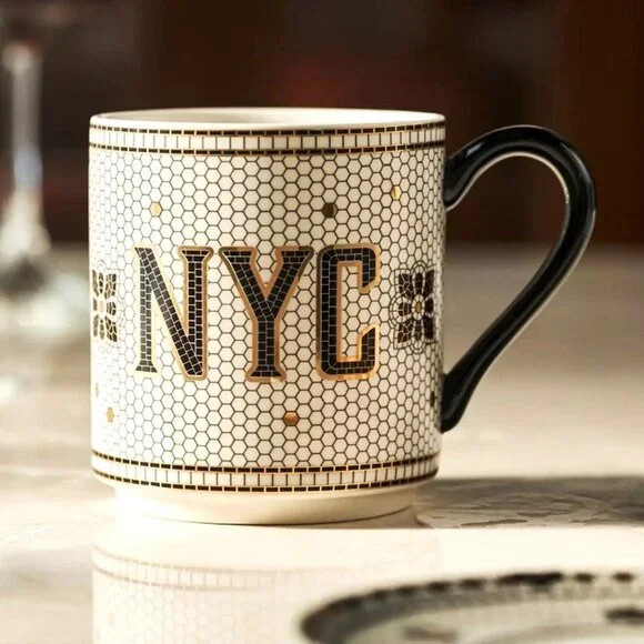 NEW ANTHROPOLOGIE BISTRO TILE NYC MUG CUP LATTE TEA COFFEE MOSAIC