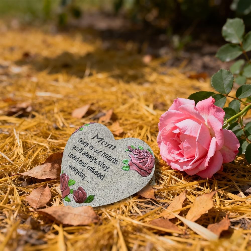 Heart Memorial Stone for Mom, Memorial Garden Stone-in Memory of Loved One Gi…