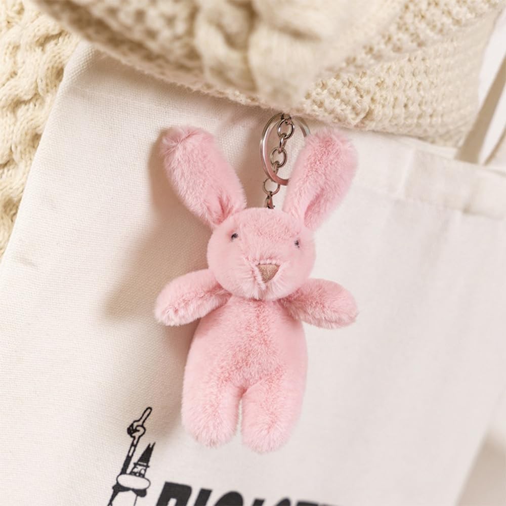 Miokkley Cute Bunny Plush Keychain for Backpack, 3.5″ Inch Small, Gray Pink