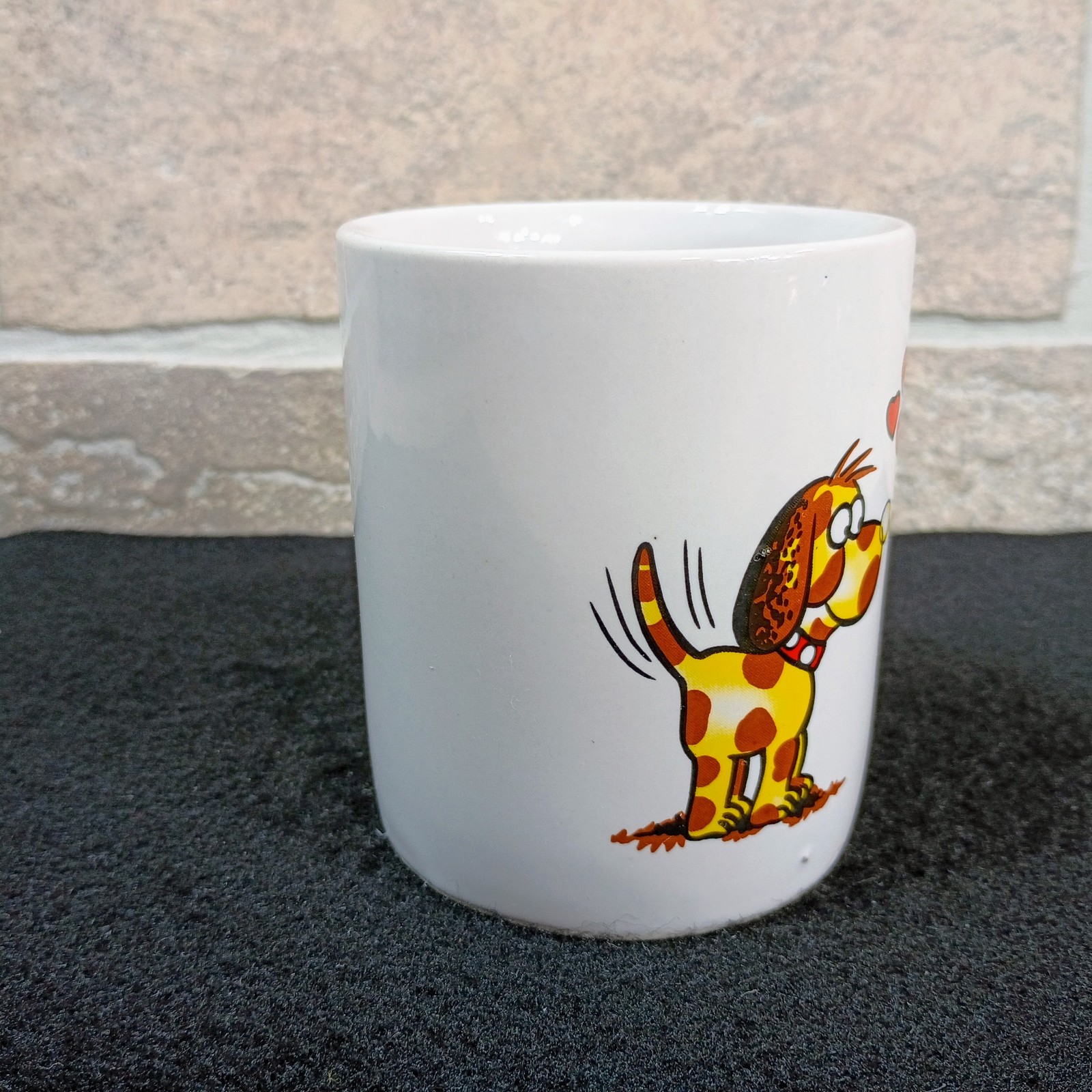 Vintage Cartoon Dogs Love Hearts Coffee Mug Tea Cup White Ceramic Made in Korea