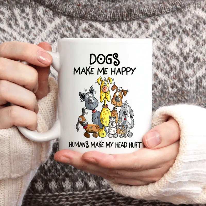 11 oz, Ceramic Mug With Funny Dog illustration Cartoon Coffee Cup Novelty gift
