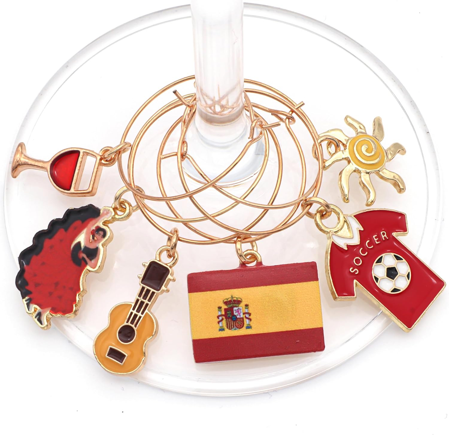 Spain Wine Charms Set of 6 Spanish Theme Wine Glass Markers Party Wedding Favors