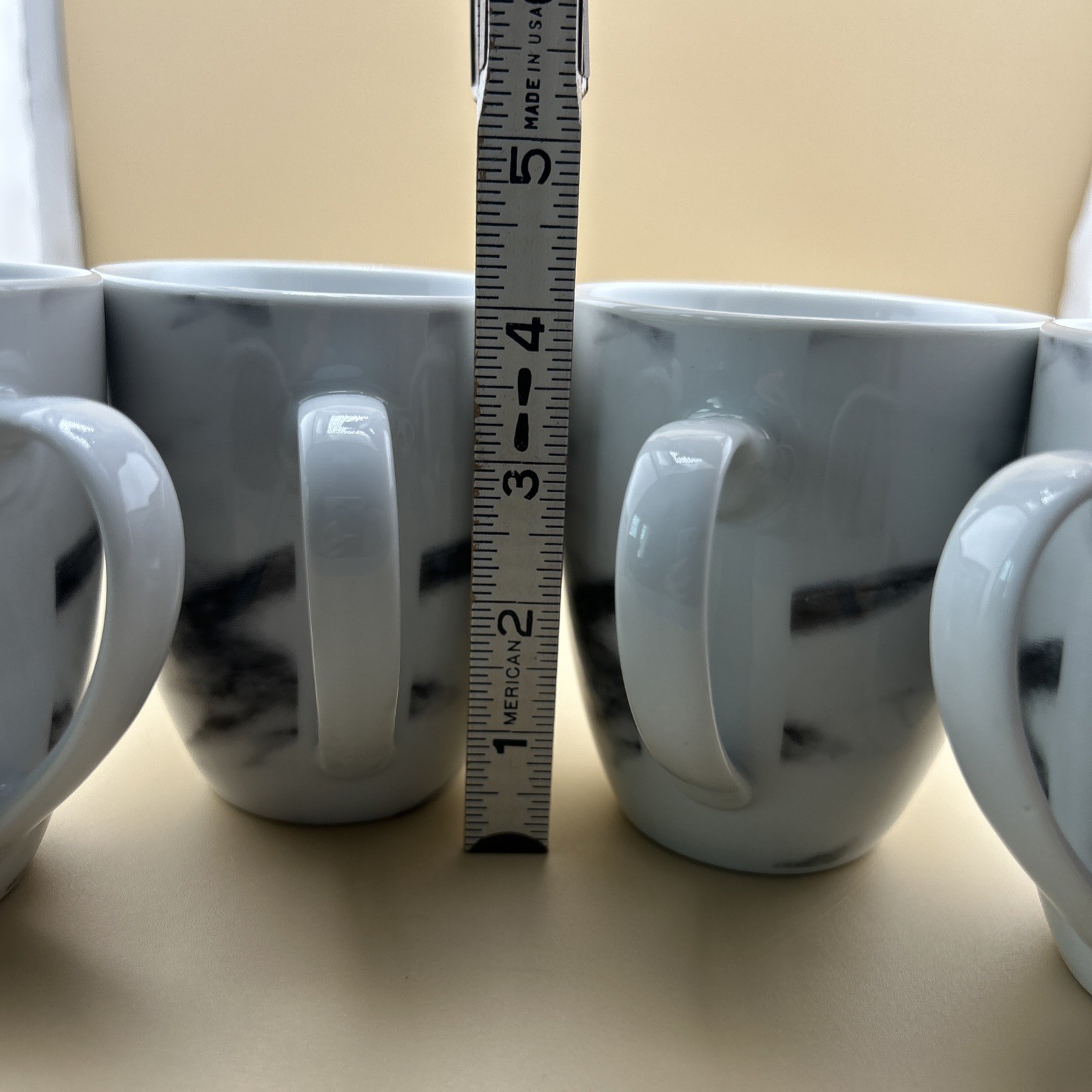 (4) H2K Home To Kitchen Porcelain Coffee Mugs Marble Look Grey and White