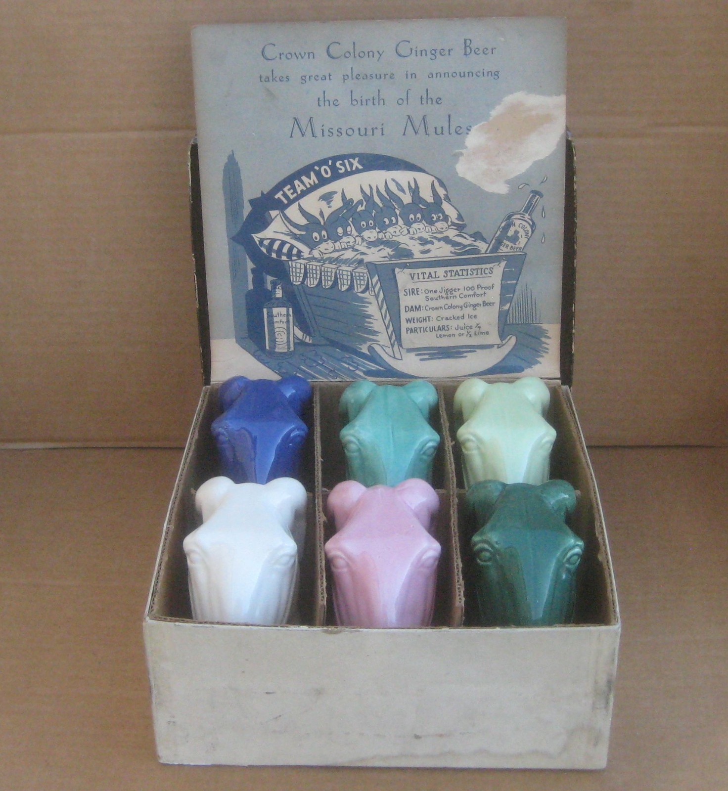 Set of 6 in Original Box McCoy Missouri Mule Mugs 1950s