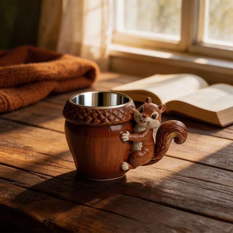 5.07oz 3D Squirrel Coffee Cup Lid & Spoon – Cute Animal Drinkware Gift Set