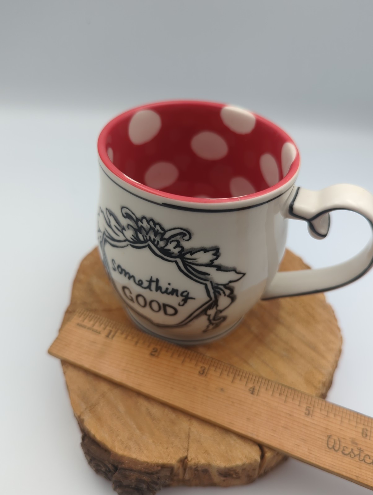 Anthropologie Molly Hatch Crowned Leaf Mug Something Good Red Polka Dot Inside