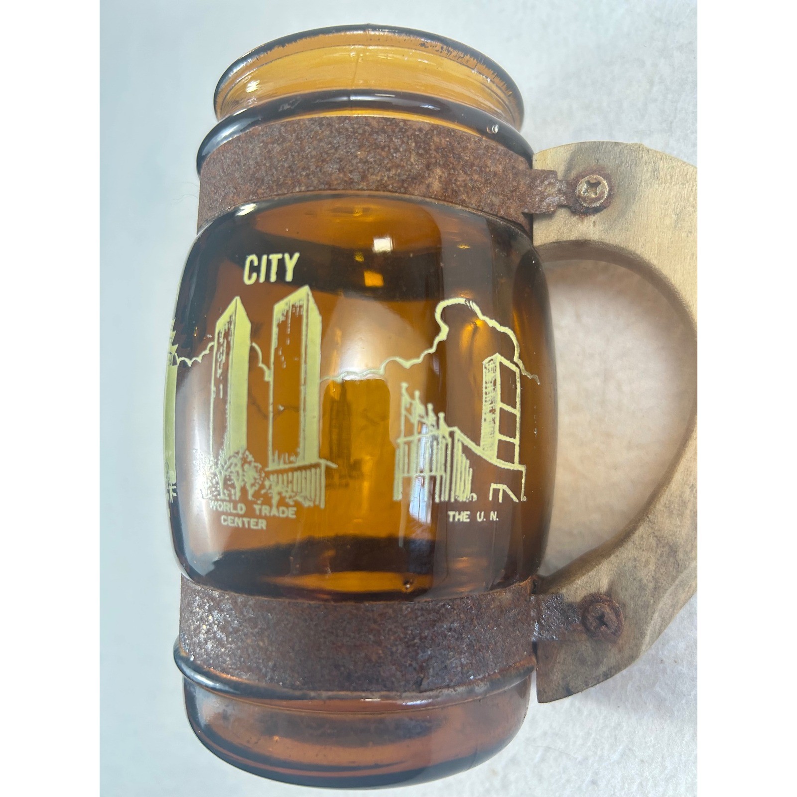 Unbranded Glass Mug Unisex OS Amber Vintage NYC World Trade Center Twin Towers