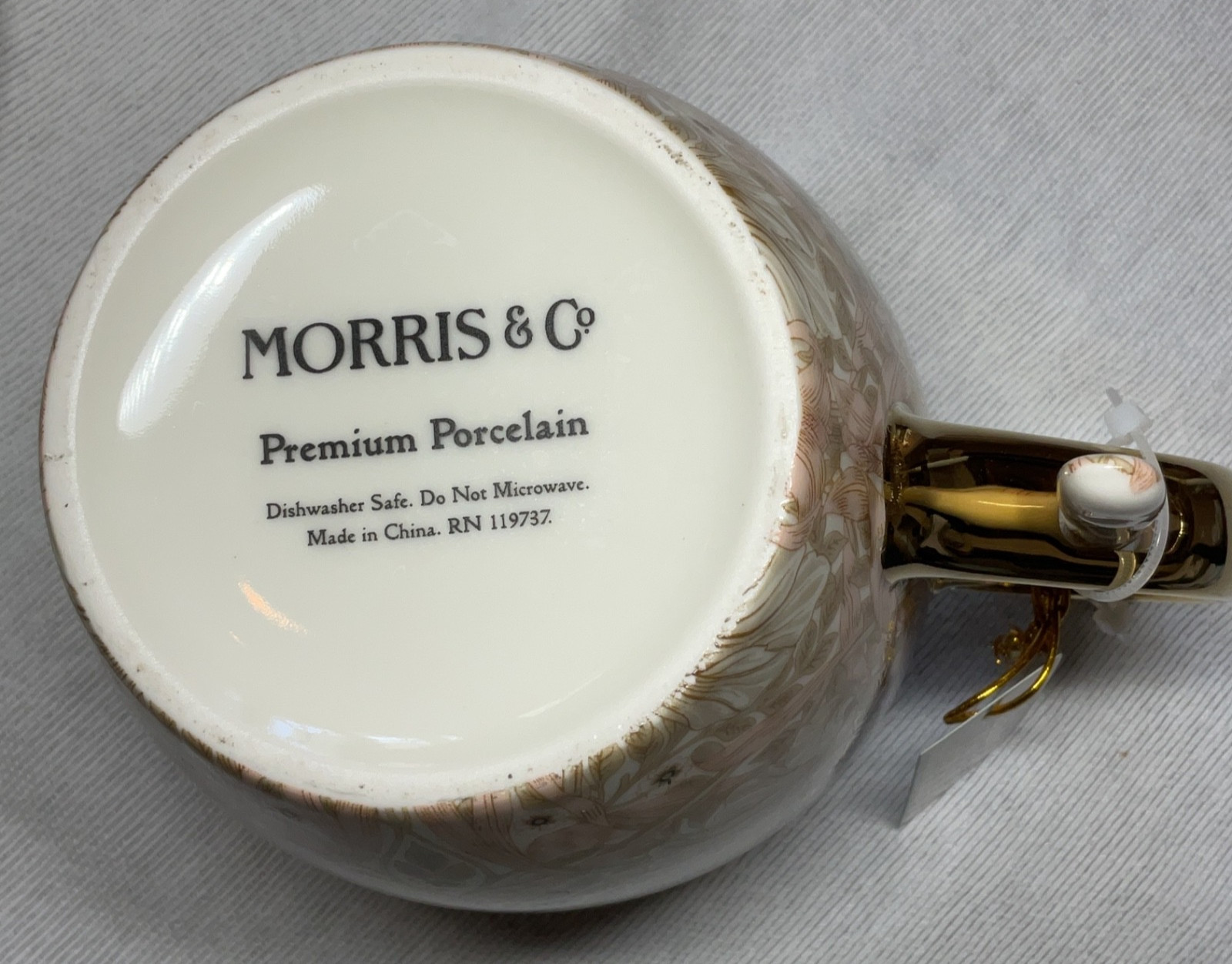 Morris & Co. MUG FLORAL FINE PORCELAIN CHINA TAN PEACH FLORALWITH SPOON NWT
