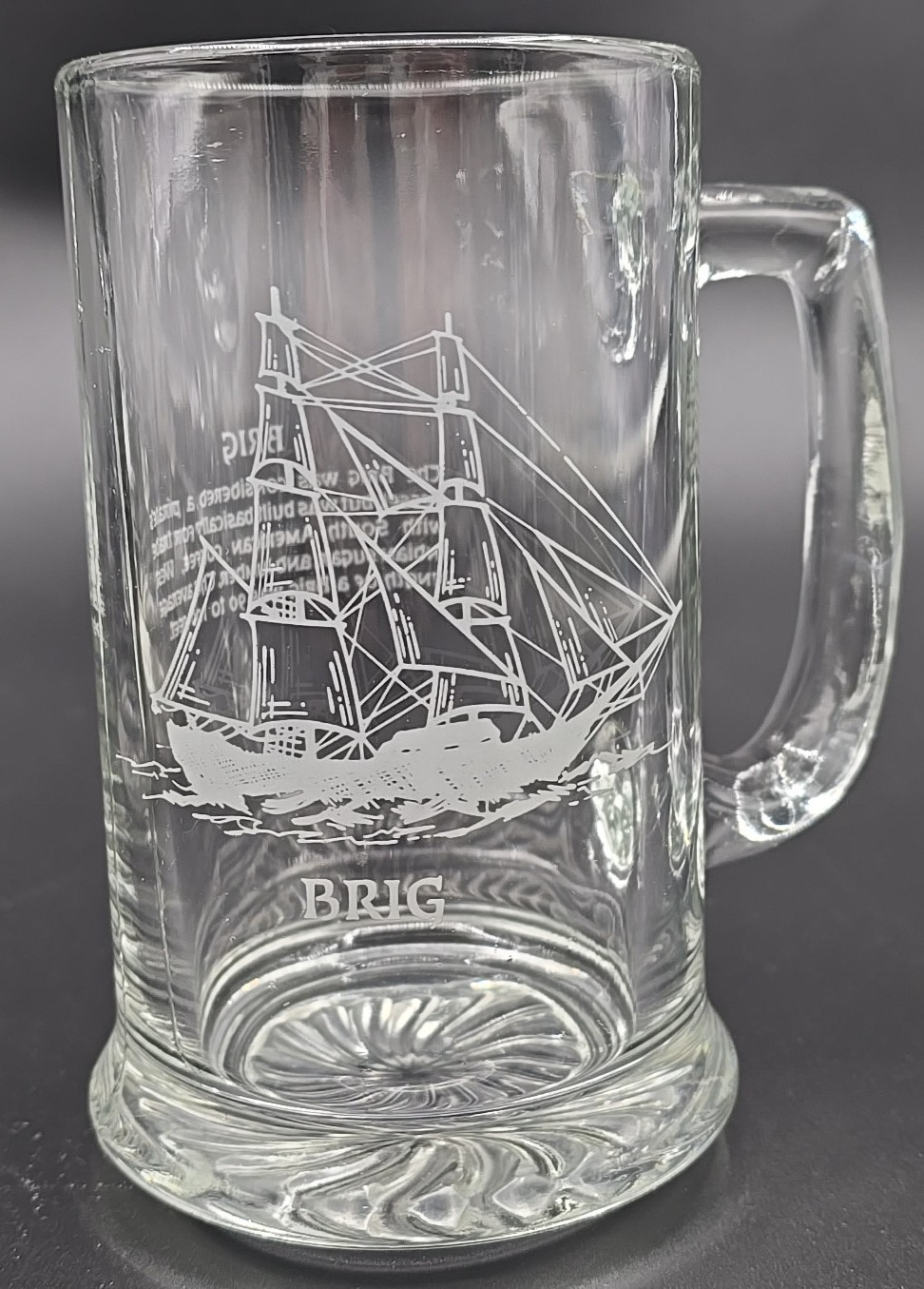 Vintage Etched Glass Ship Beer Mugs 5 pc Set Nautical Sailing Steins Historical