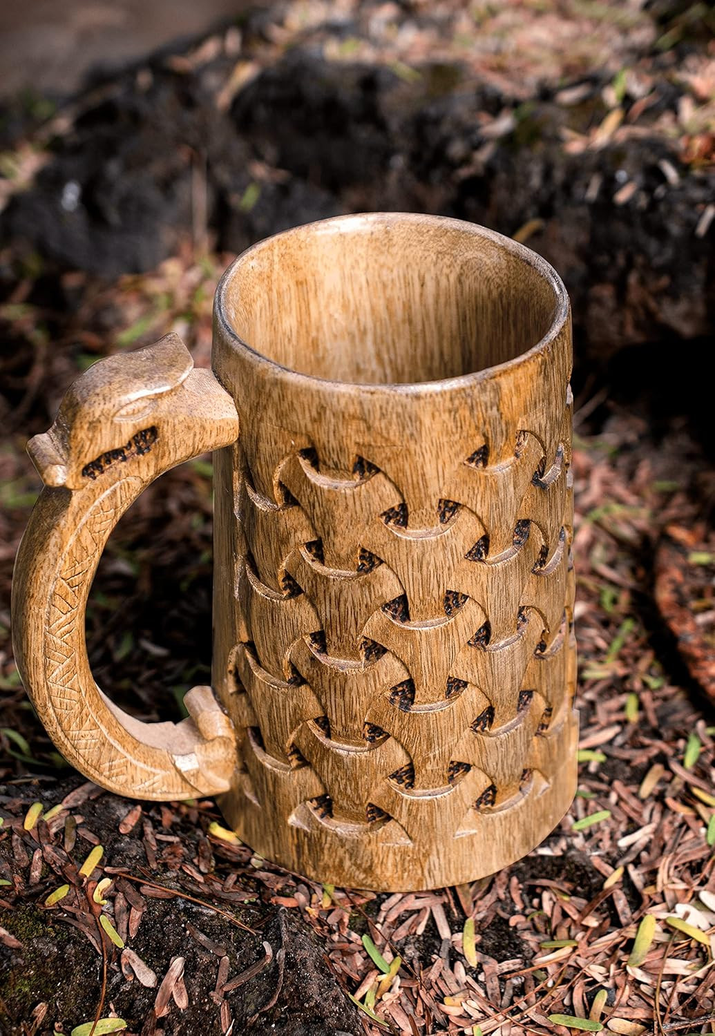 Premium Wooden Beer Mug 20Oz Chainmail Pattern 100% Handcrafted Beer Stein Wine