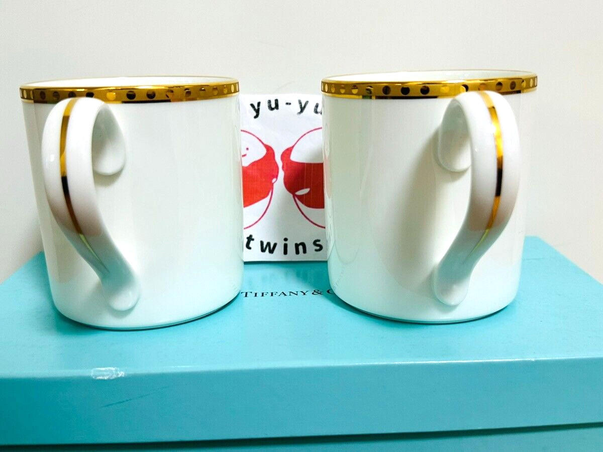 Tiffany & Co. Gold Band White Mug Cup 2 Pieces Pair Set Made In Japan