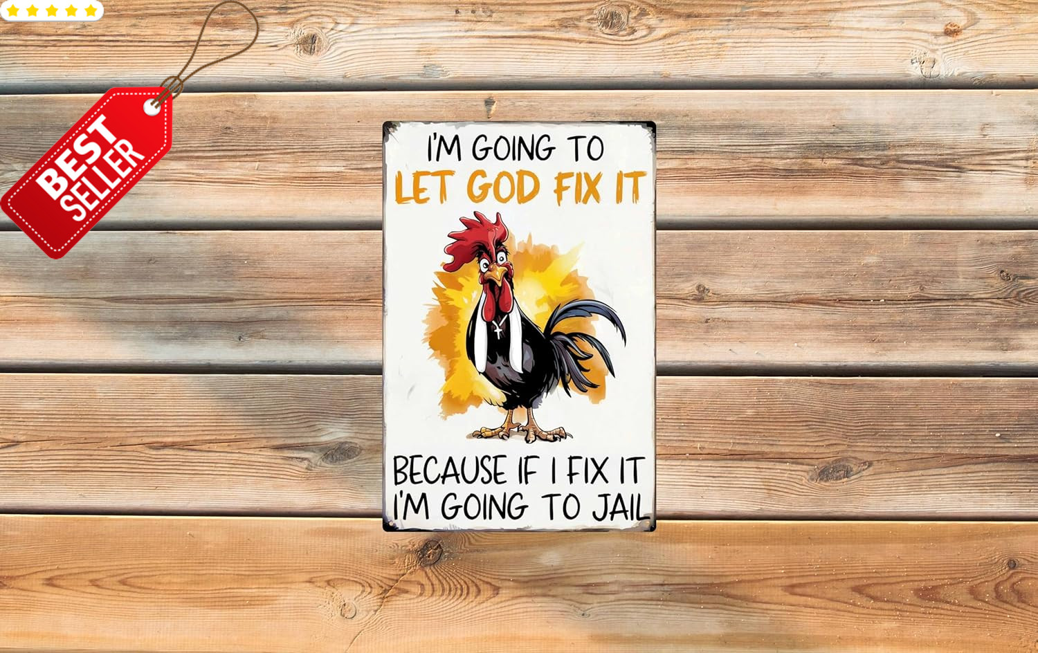 Funny Christian Chicken Tin Sign Home Farm Coop Kitchen Garden 8×12 – US