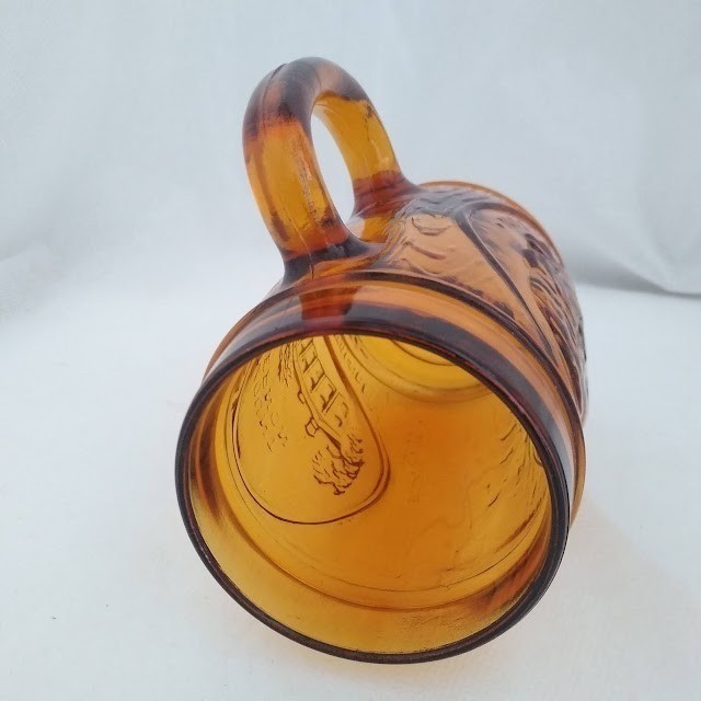 Amber Glass George Washington Mount Vernon Mug – Pressed Glass Souvenir Cup, 5″