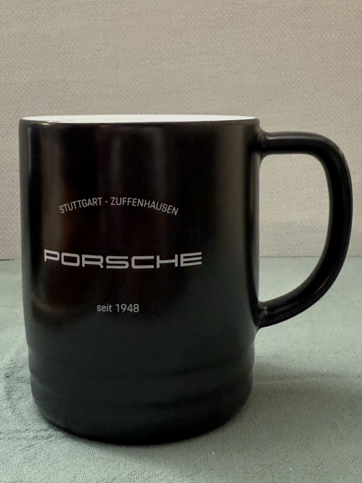 Porsche Black Matte Mug Kahla Germany Stuttgart Zuffenhausen 14oz NWOT