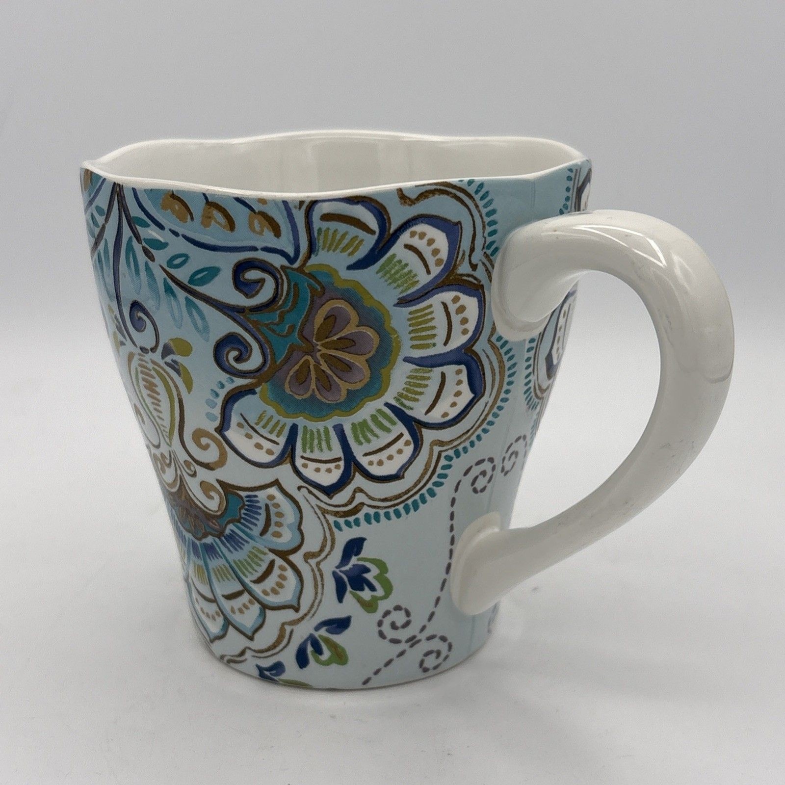 222 Fifth Blue Multicolor Floral Aisha 14 oz Fine Porcelain Coffee Tea Mug EUC