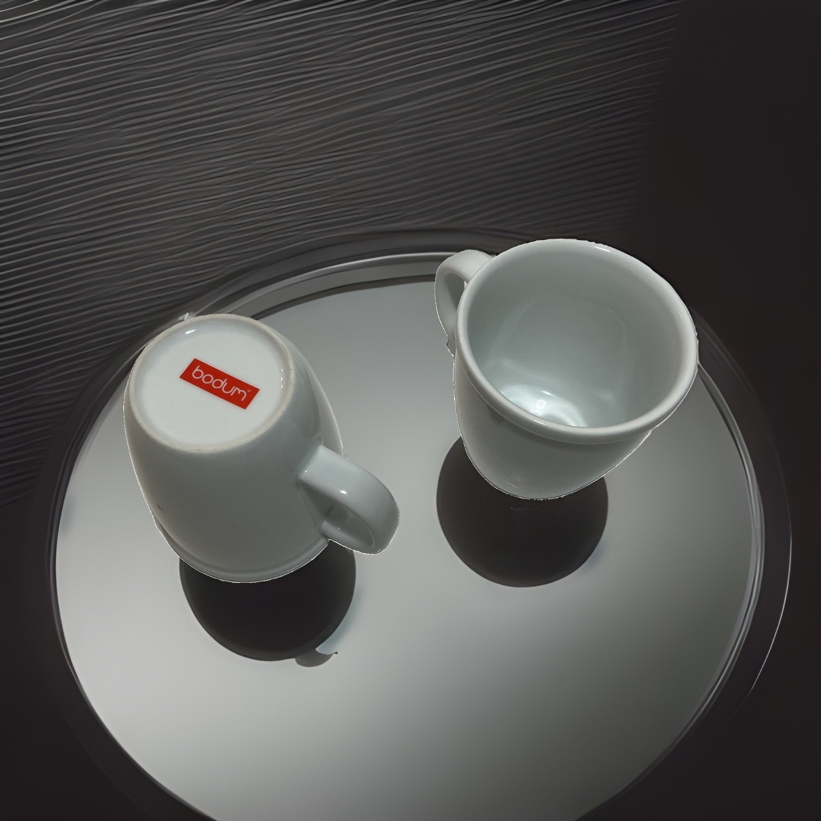 Discontinued White Ceramic Bodum Corona 4 Inch Set Of 2 Coffee Mugs Cups 10 Oz