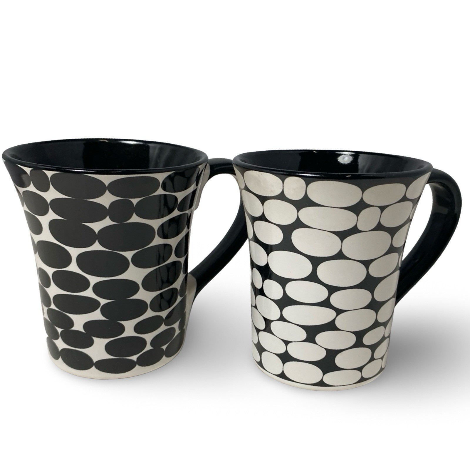 Set of 4 Black & White Ceramic Coffee Mugs – 10 oz Each, Modern Patterned Cups