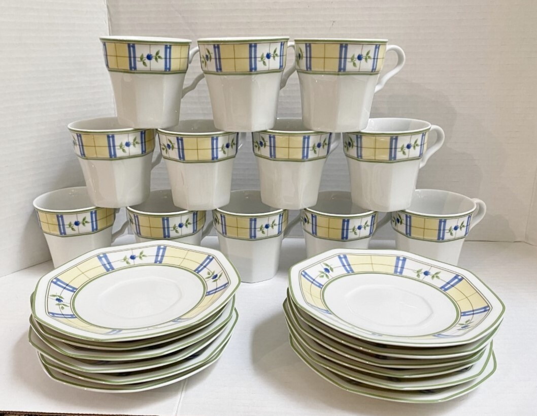 STUDIO NOVA, GINGHAM BLUE, 12 COFFEE CUPS & SAUCER SETS, Y0064
