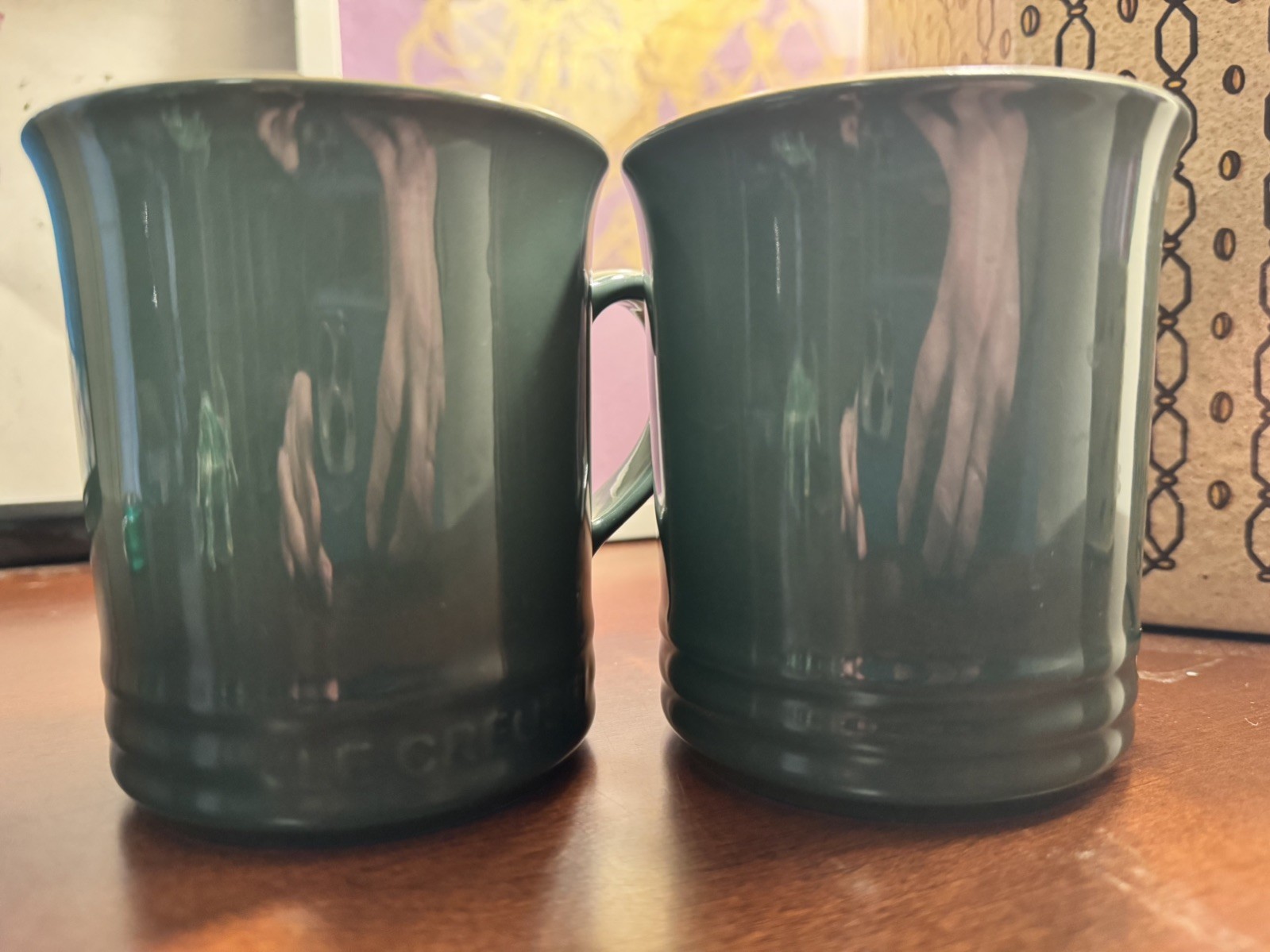 Le Creuset Mugs Set of 2 Coffee Mugs 14oz each Green Color