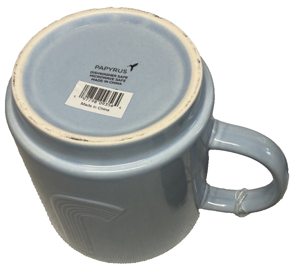 PAPYRUS MUG (1) INITIAL J BLUE FLORAL INTERIOR 3.75 ROUND x 4 INCHES NWT
