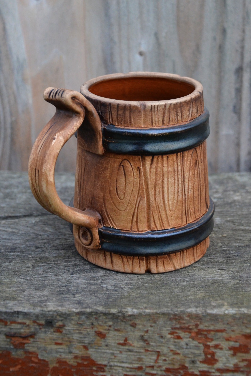 Large Beer Mug, Pottery, Wood Decor Ceramic Rustic Style Forester Gift, Decor