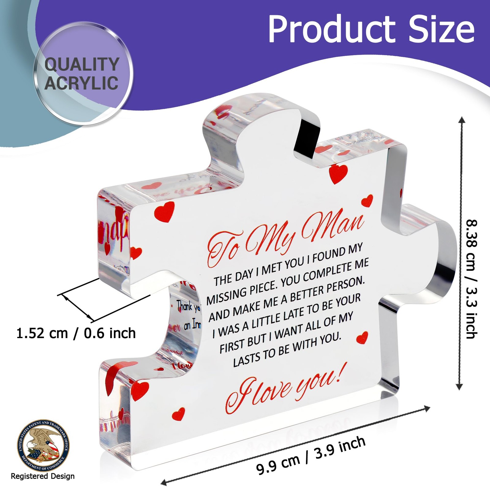 to My Man – Engraved Acrylic Block Puzzle 4.1 x 3.5 inch Gifts for Him for Hu…