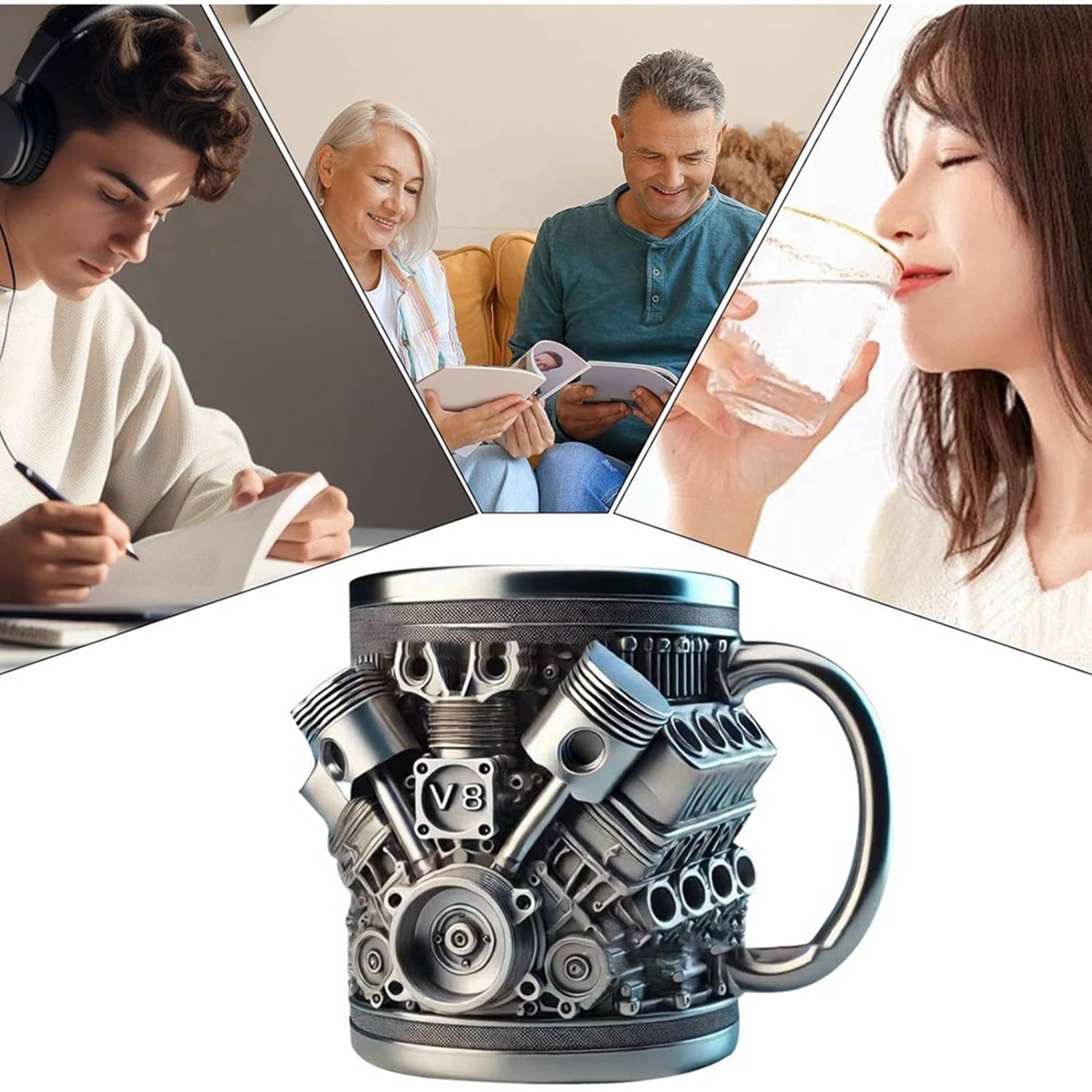 V8 Engines Stainless Steel Coffee Mug, Car Engine Coffee Cup with Insulated3502