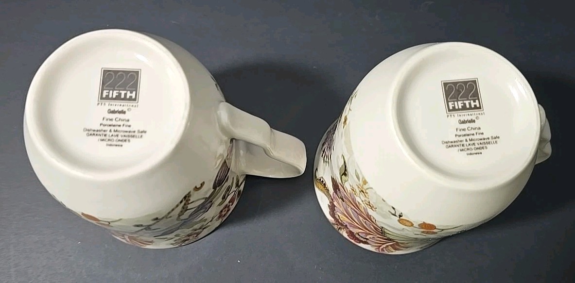 222 Fifth Gabrielle Pink Florals Fine China Cups Tea Mugs (Set of 2)