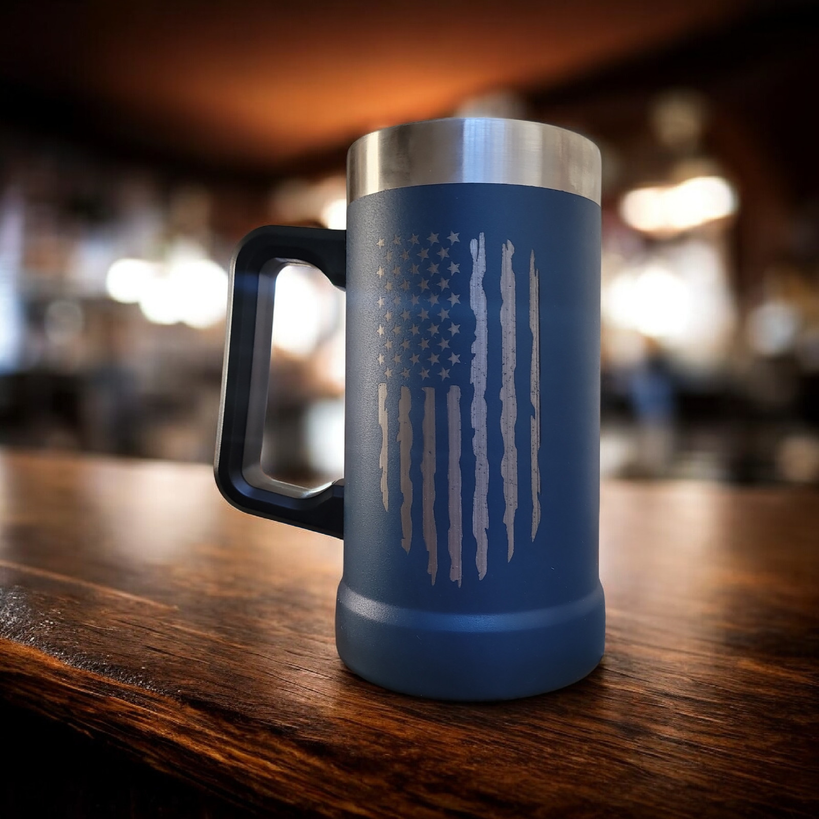 US Flag Stainless Steel Insulated Beer Stein Tankard Beer Mug Tumbler Blue
