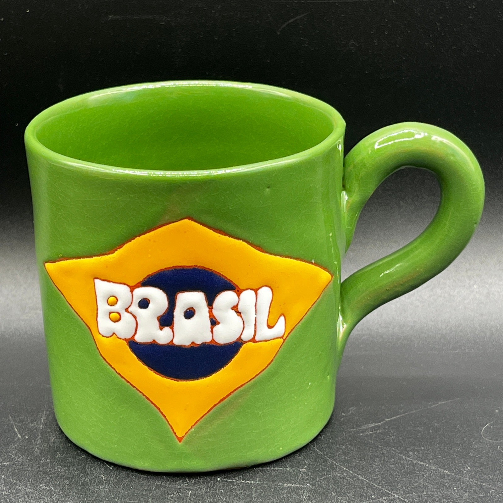 Handmade Brazil Flag Pottery Mug EMBU-SP Embu das Artes São Paulo Studio 9oz