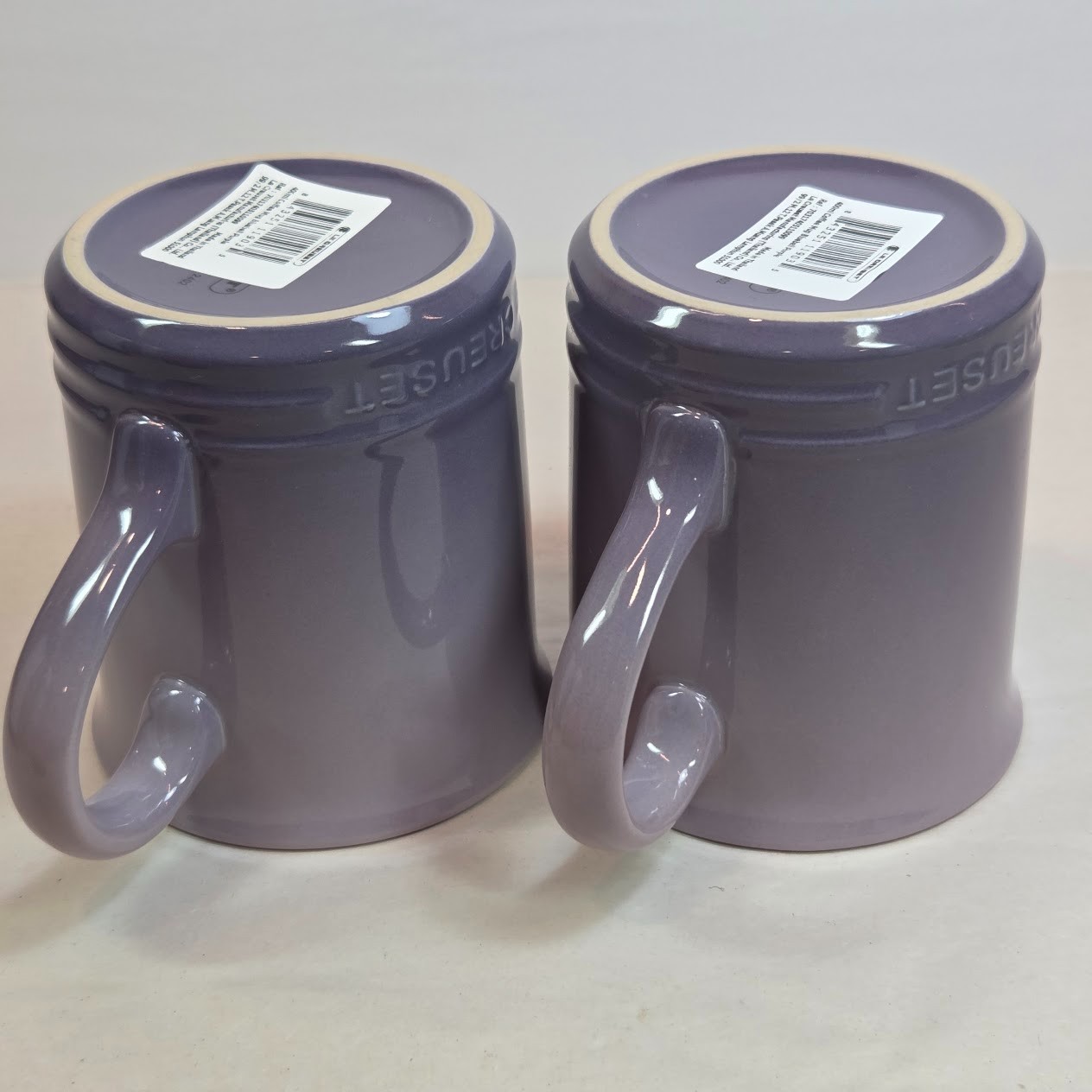 Le Creuset Vancouver Mug Set of 2 Bluebell Purple 14 oz Provence Cream Inner NWT