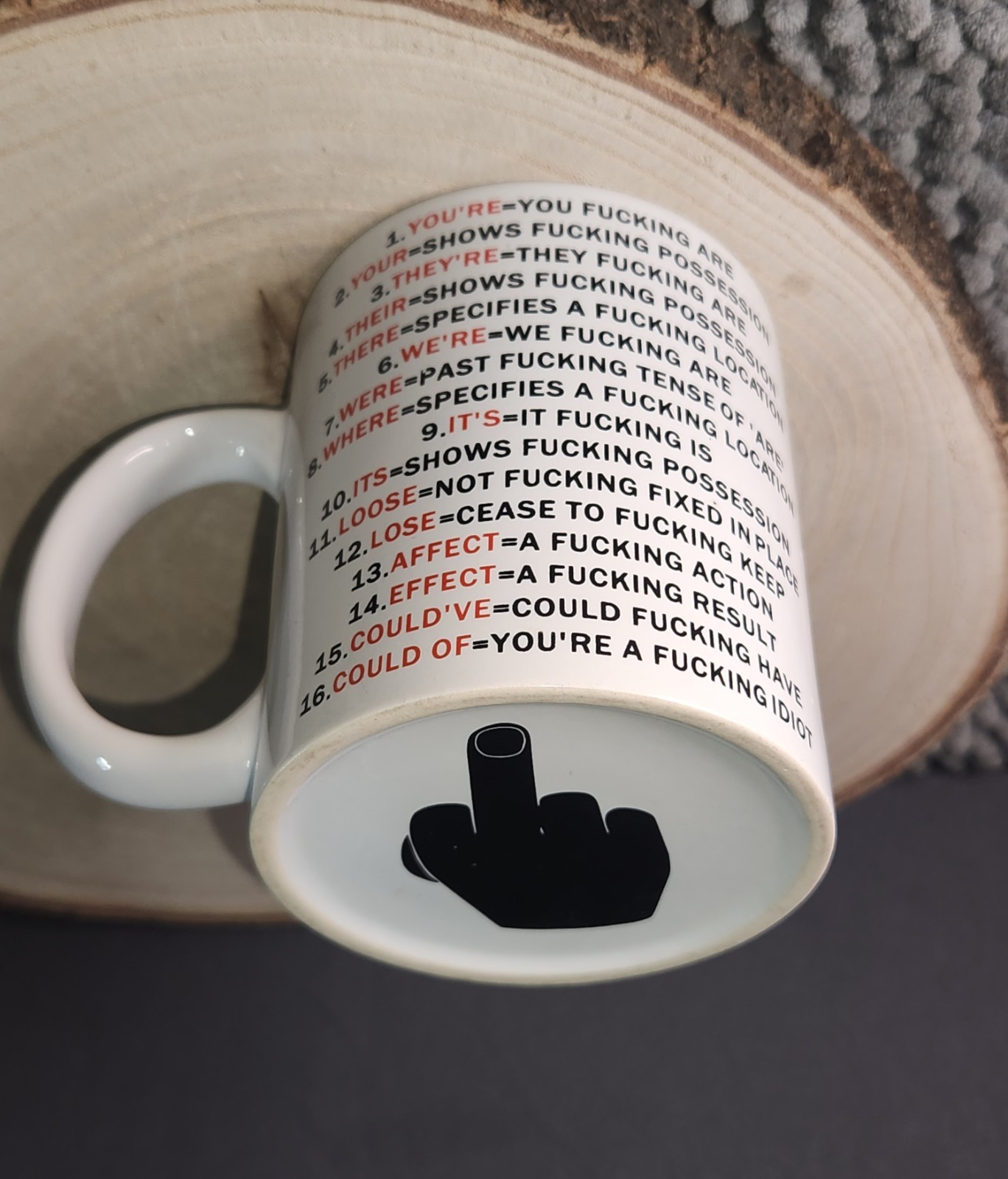 Adult Funny F’n Corrected Grammer 12 oz~ W MIDDLE FINGER Ceramic Coffee Cup Mug