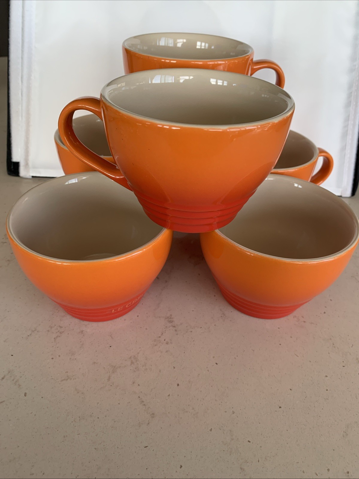 6 LE CREUSET 400 ML STONEWARE GIANT CAPP CUPS IN FLAME SECONDS