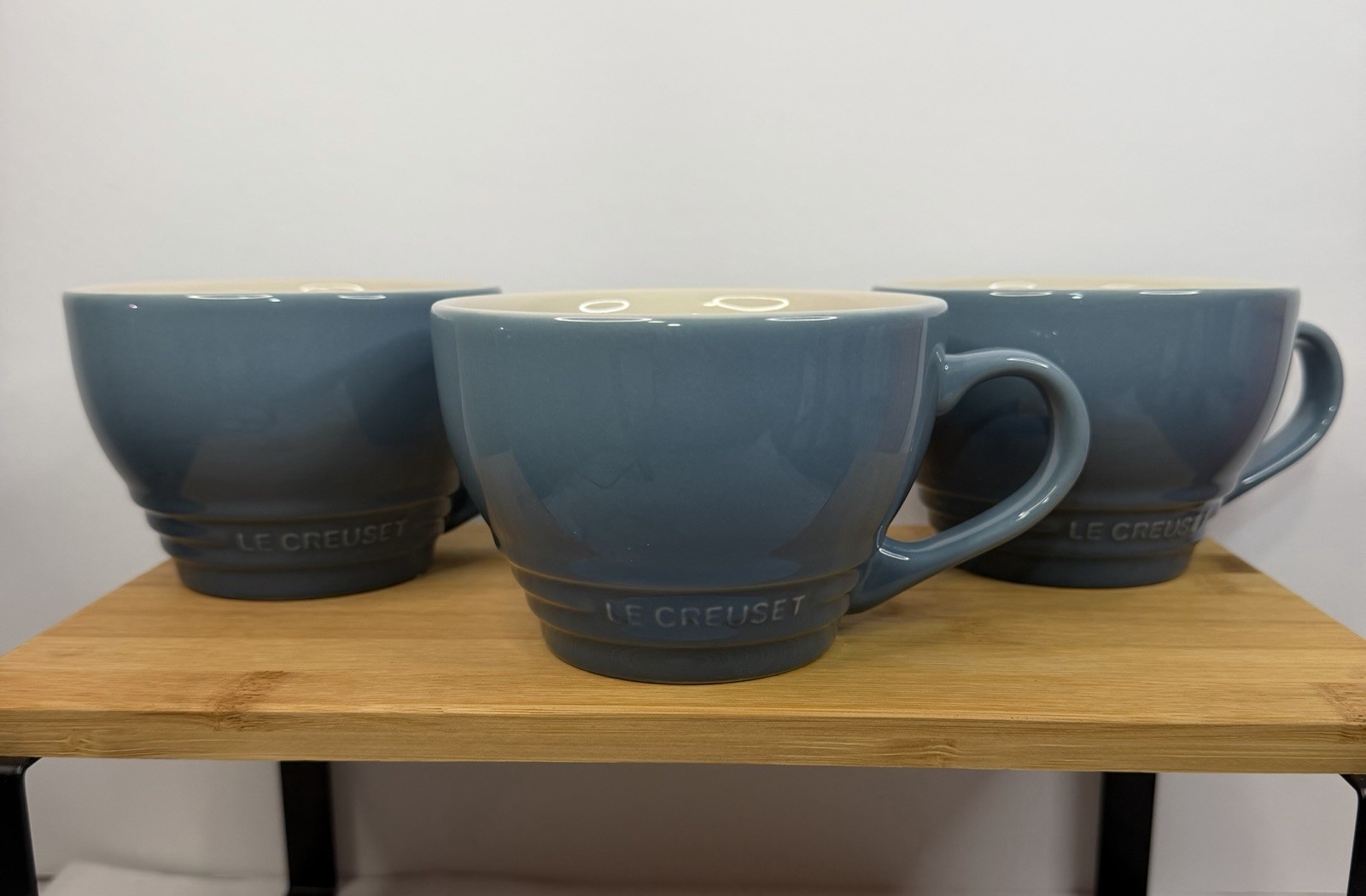 3 LE CREUSET 400 ML STONEWARE GIANT CAPP CUPS IN CHAMBRAY SECONDS