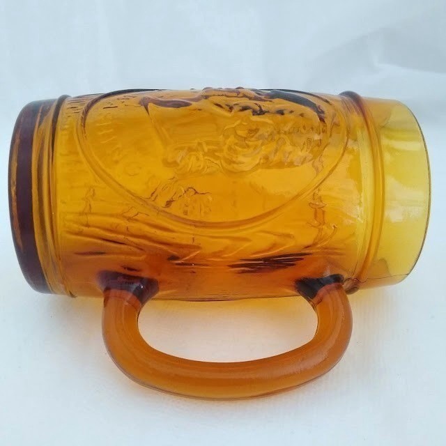 Amber Glass George Washington Mount Vernon Mug – Pressed Glass Souvenir Cup, 5″