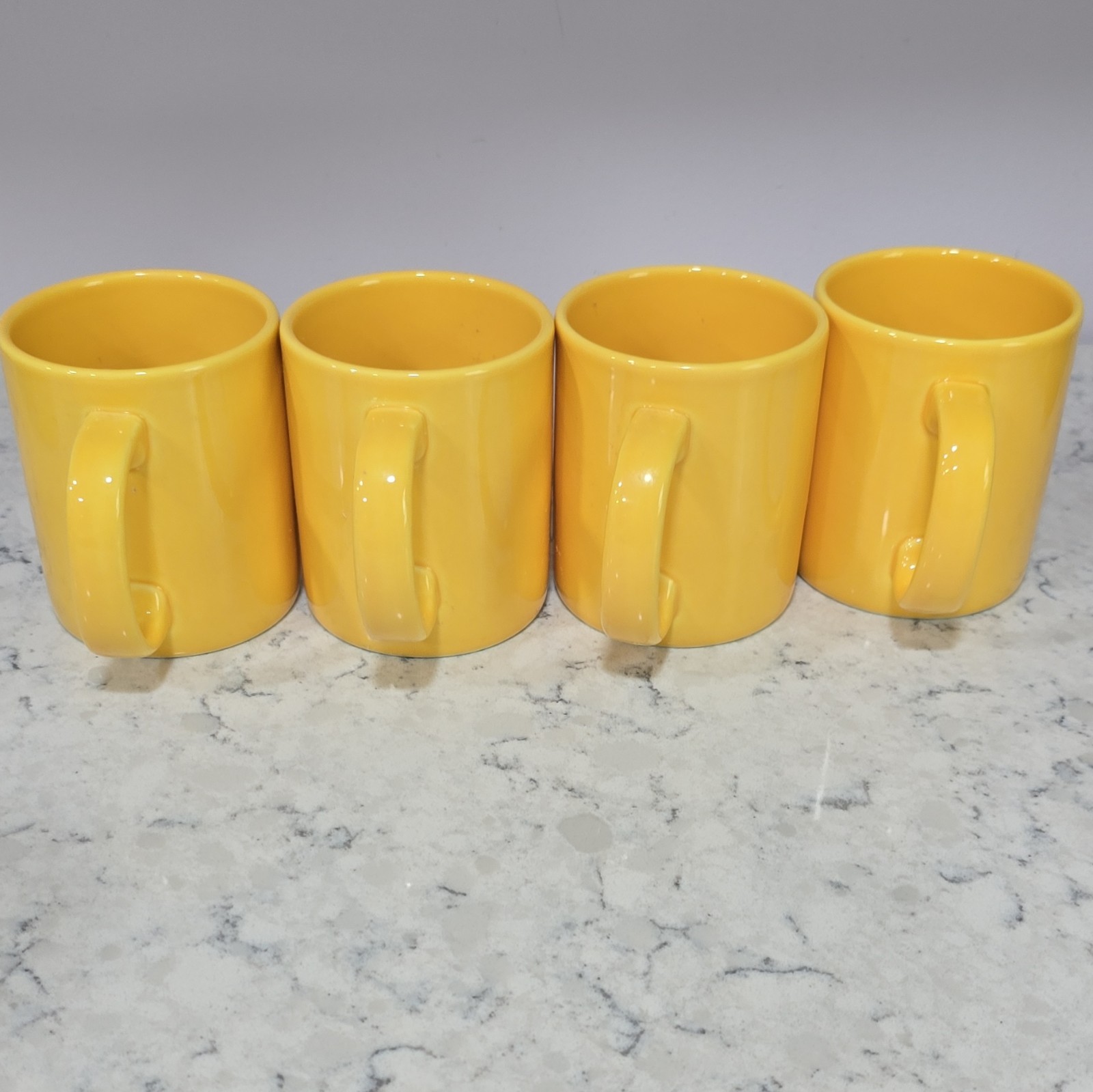 Furio Home Portugal Yellow Ceramic Coffee Mug Set of 4, Round Solid Color