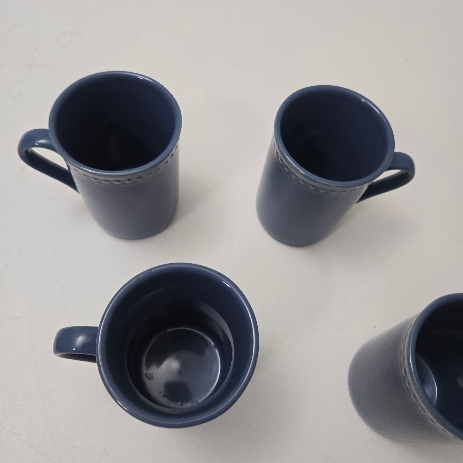 Set of 4 Pearl Normandy Navy Blue Round 4″ Mugs Coffee Cups JCP Home