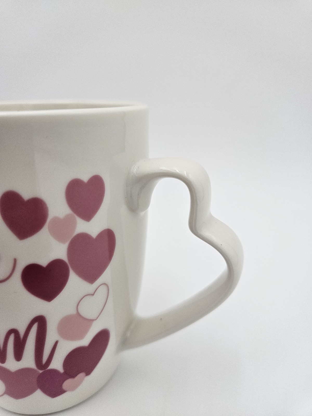 Heart Handle Ceramic Coffee Mug White Pink Red Decorated Mother’s Day Family