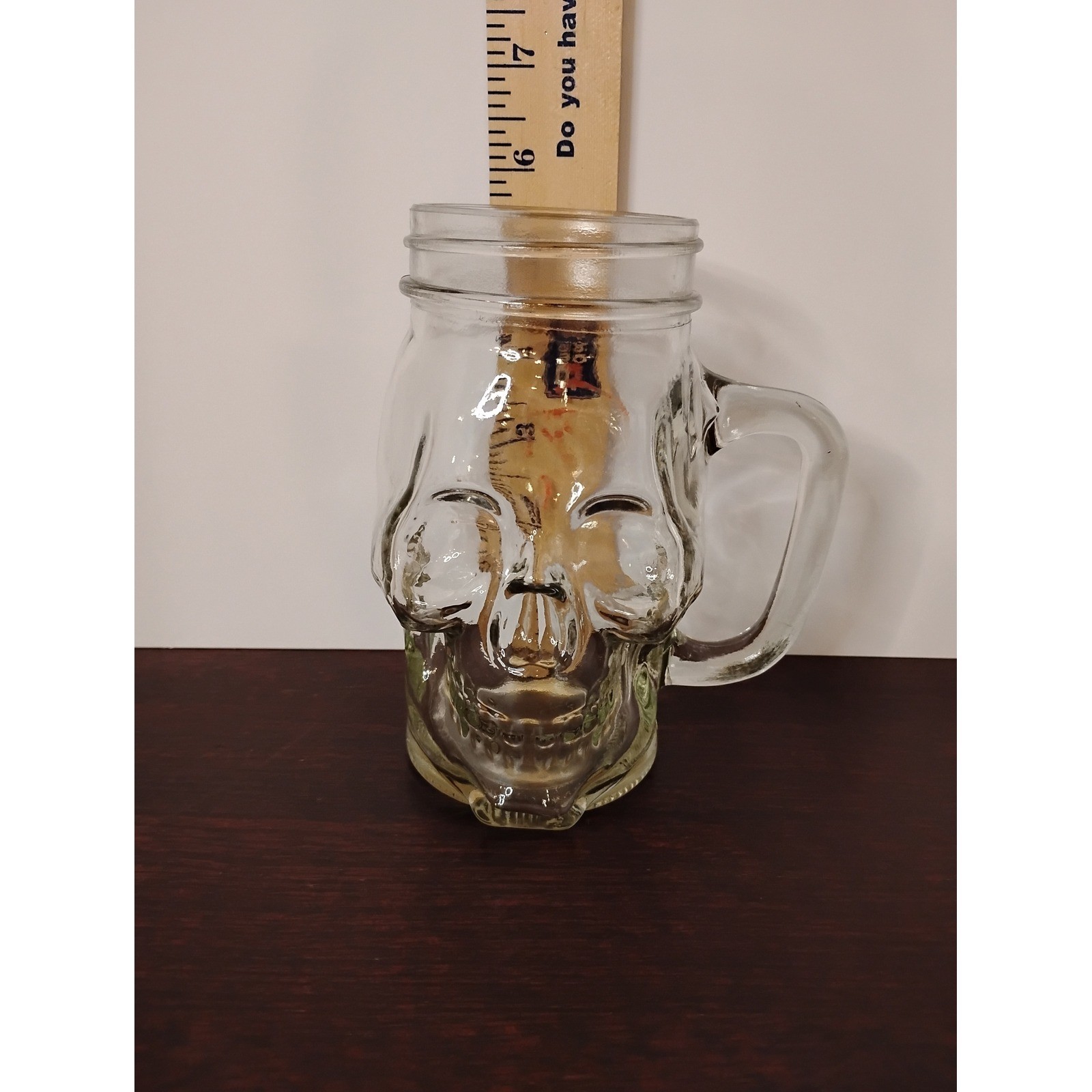 Clear Glass Skull Mason Jar Mug with Handle Halloween Gothic Drinkware 5 inch