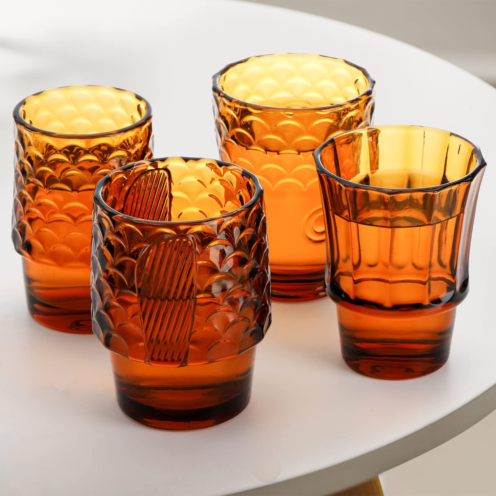 Set of 4 Koi Fish Design Drinking Glasses, Stackable Amber Tumbler Glasses Be…