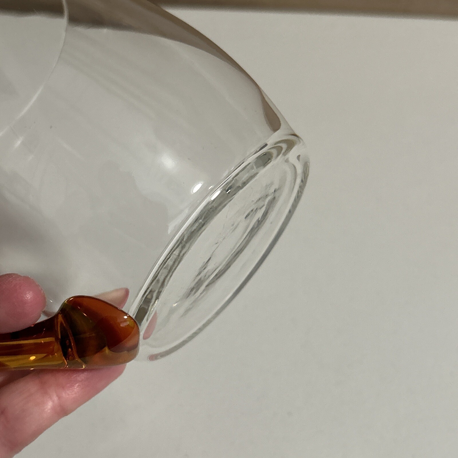 14 Ounce Hand Blown Clear Mug With Brown Amber Orange Handle