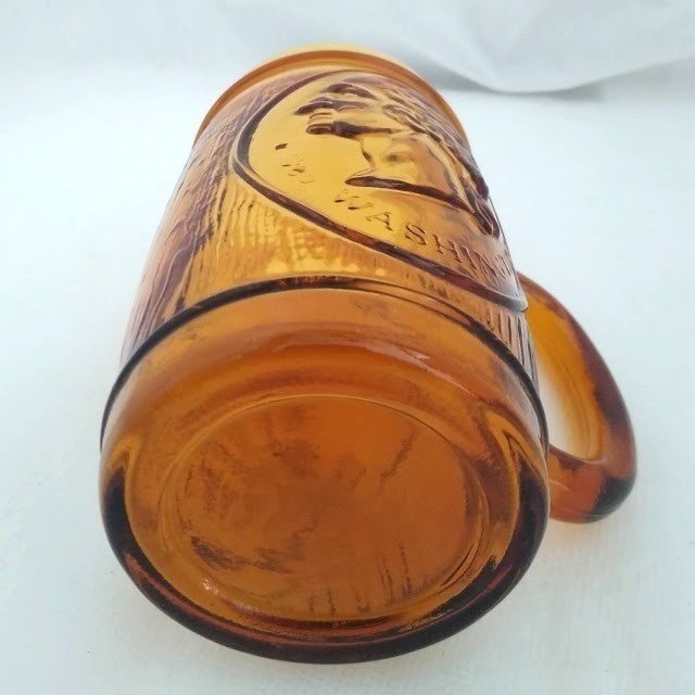 Amber Glass George Washington Mount Vernon Mug – Pressed Glass Souvenir Cup, 5″