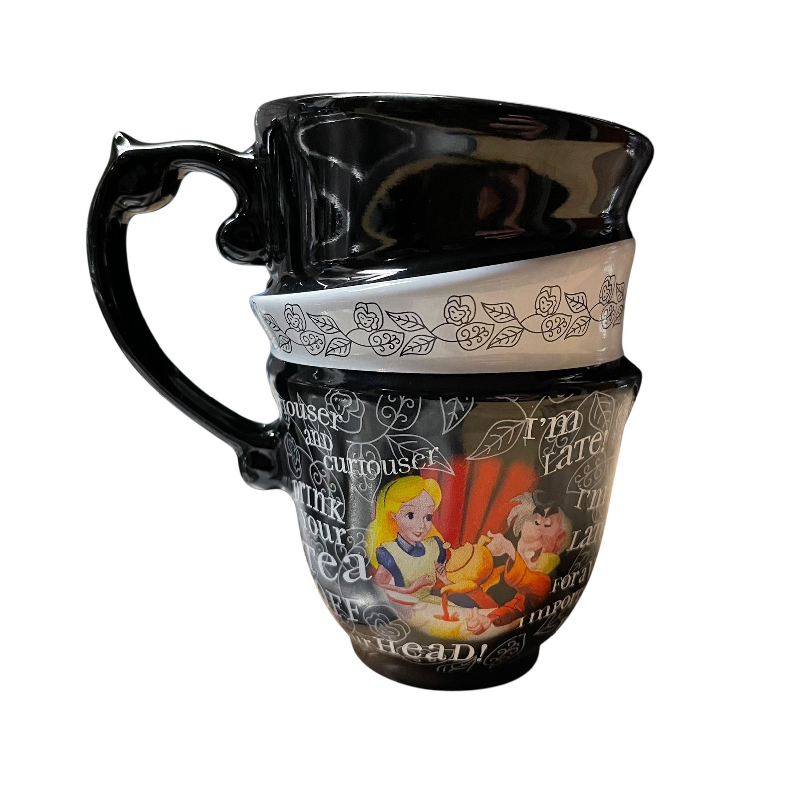 Disney Parks Alice in Wonderland Stackable Mug Black White Mad Hatter Tea Party