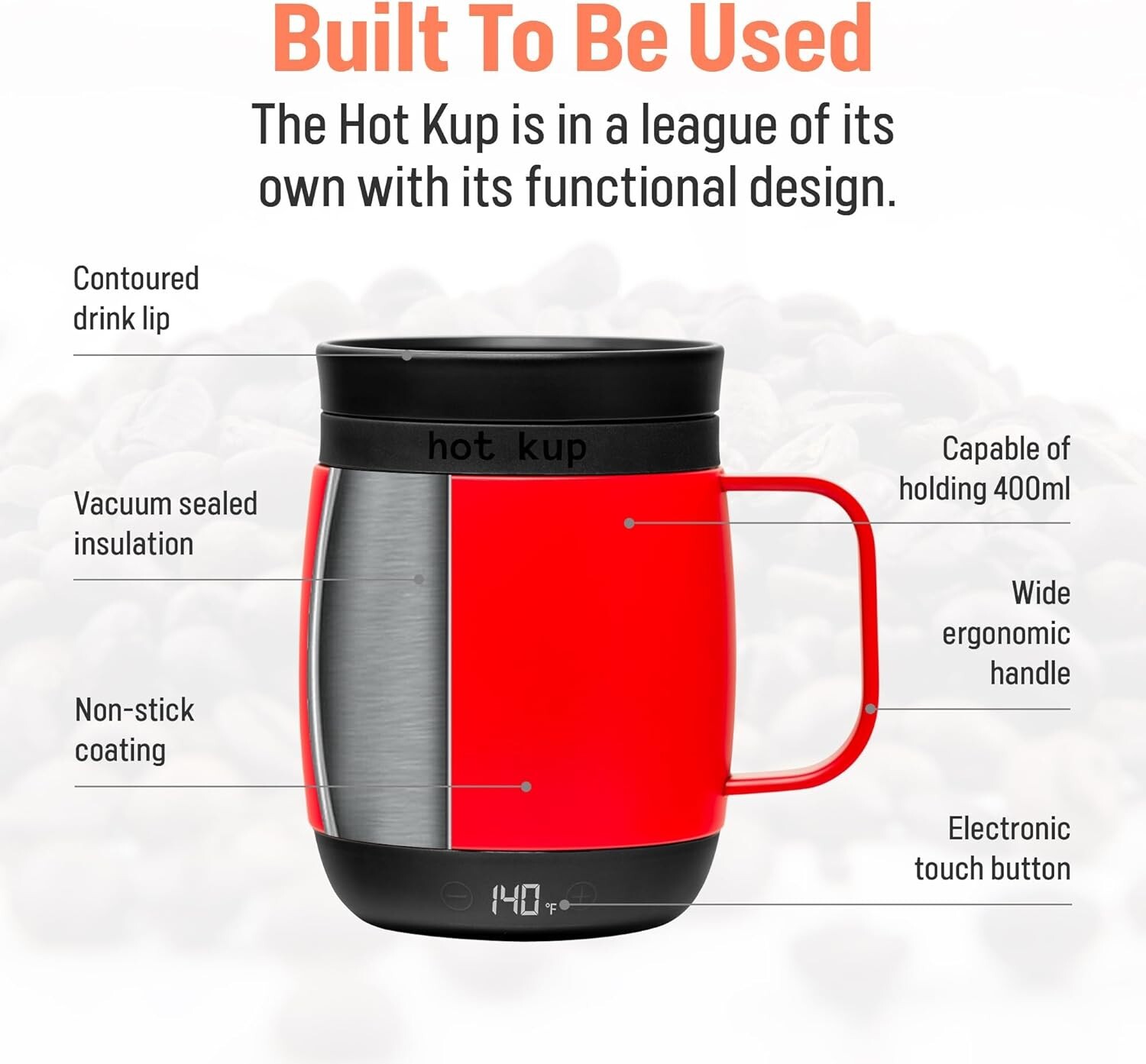 HOT KUP Heated Coffee Mug 14oz Temperature Controlled Smart Cup Red