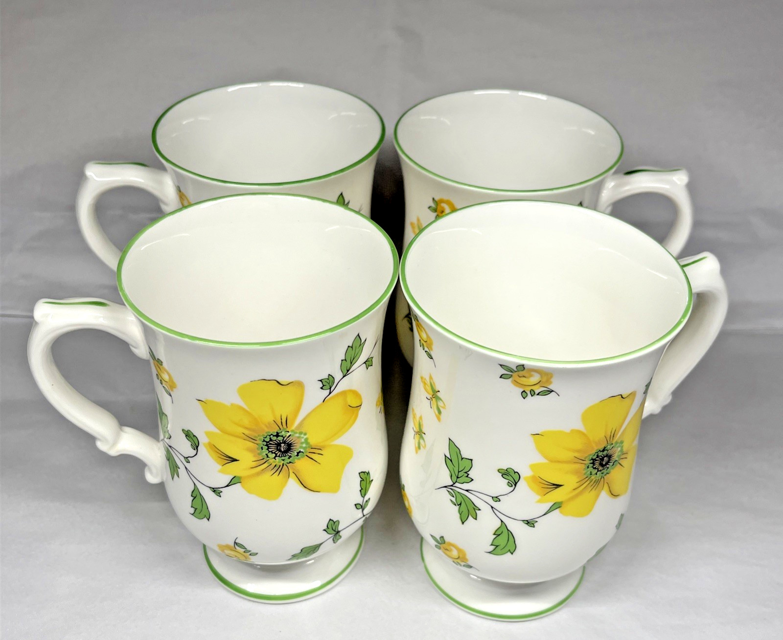 4 Royal Victoria Bone China Yellow Floral Dogwood Footed Cups Mugs England