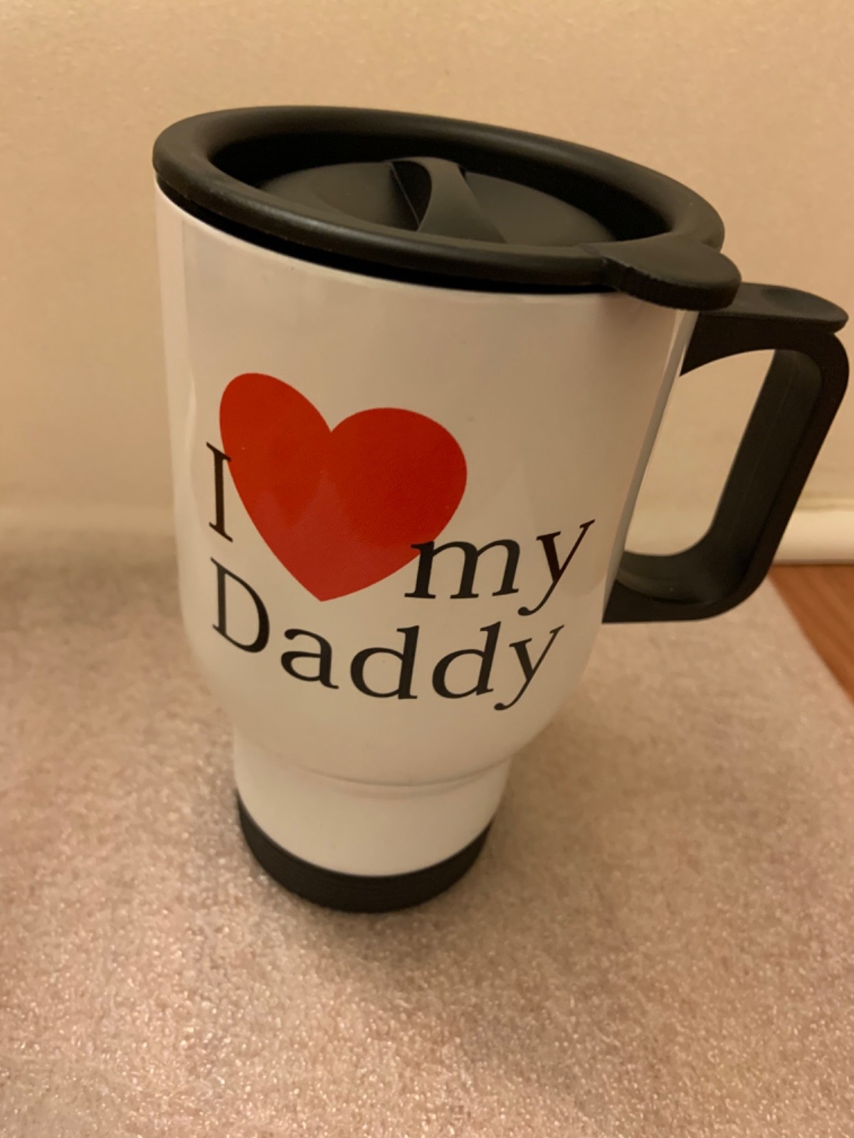 14oz Stainless Steel Insulated Coffee Travel Mug with handle ” I love my daddy”
