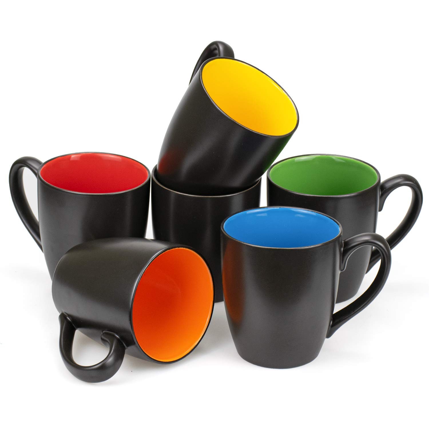 Set of 6 Coffee Mugs 16 Ounces Matte Black Porcelain Mug Set Large-Sized Ceramic